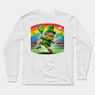 Leprechaun Playing Pickleball St Patrick's Day Long Sleeve T-Shirt